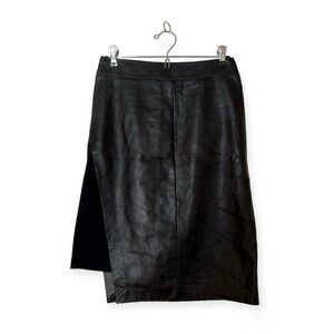 Danier Black Italian Leather Asymmetrical Cutout Midi Pencil Skirt - Sz US 0